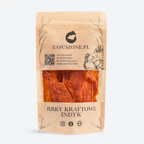 Suszone mięso indyk 90g lub 180g, suszone mięso ostry indyk 90g 190g - takz zwanego jerky z indyka - Zdjęcie jest własnością Zasuszone.pl
