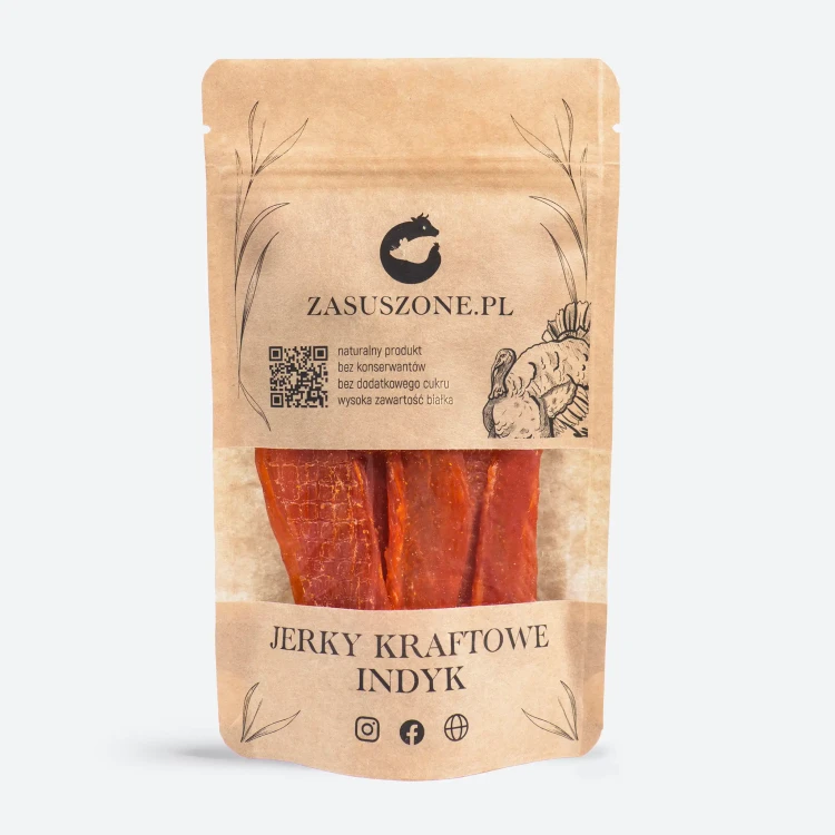 Suszone mięso indyk 25g - paczka zawiera tak zwane jerky z indyka lub suszone mięso ostry indyk 25g